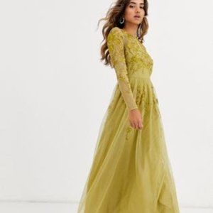 ASOS DESIGN long sleeve maxi dress in embroidered mesh